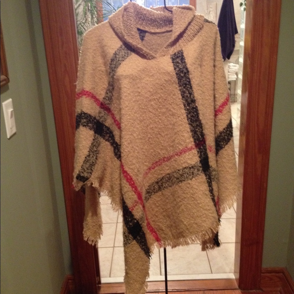 Hooded stretch knit poncho